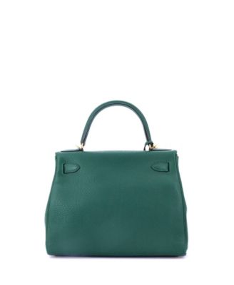  Kelly 28 Handbag Green Clemence with Gold Hardware
