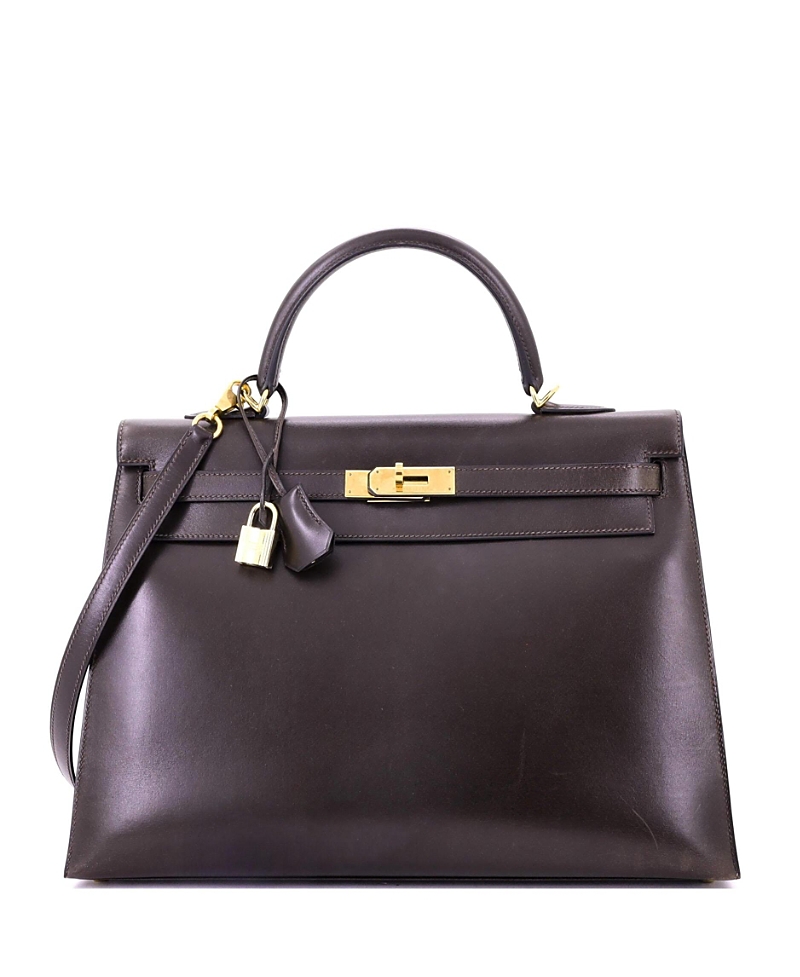 Pre-owned Pre-owned Hermes Hermes Kelly 35 Handbag Brown Box Calf With Gold Hardware