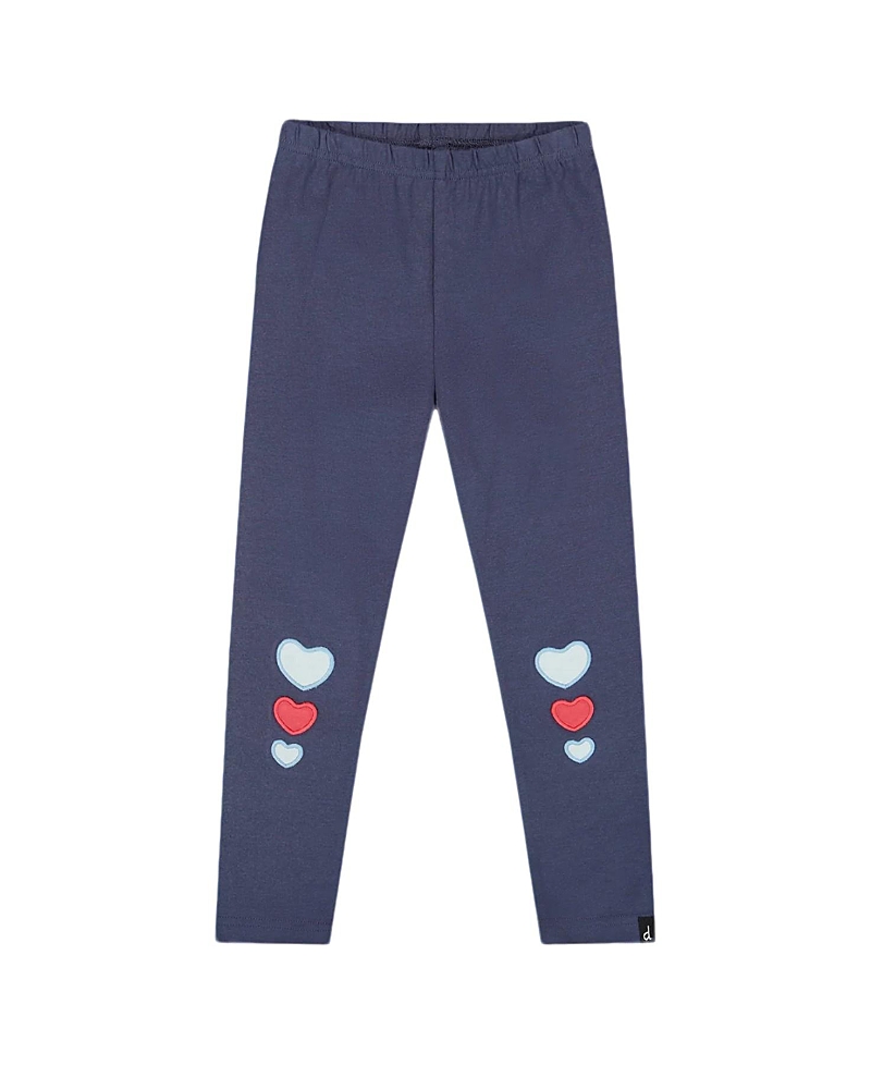 Deux Par Deux Organic Cotton Leggings With Hearts In Blue