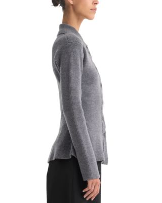 Wool Cashmere Peplum Rib Cardigan