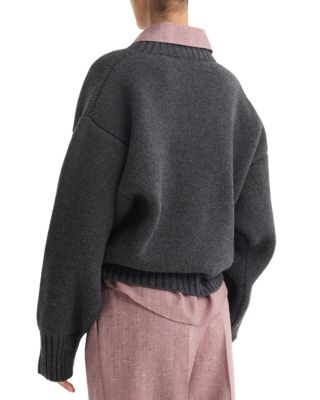 Wool Sculptural V Neck Sweater