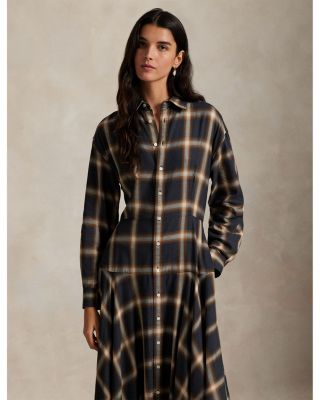 Plaid Twill Paneled Shirtdress