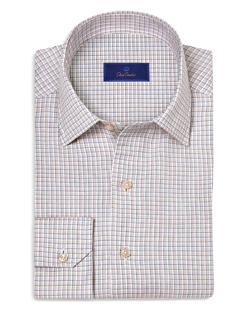 David Donahue Printed Sport Shirt In Brown