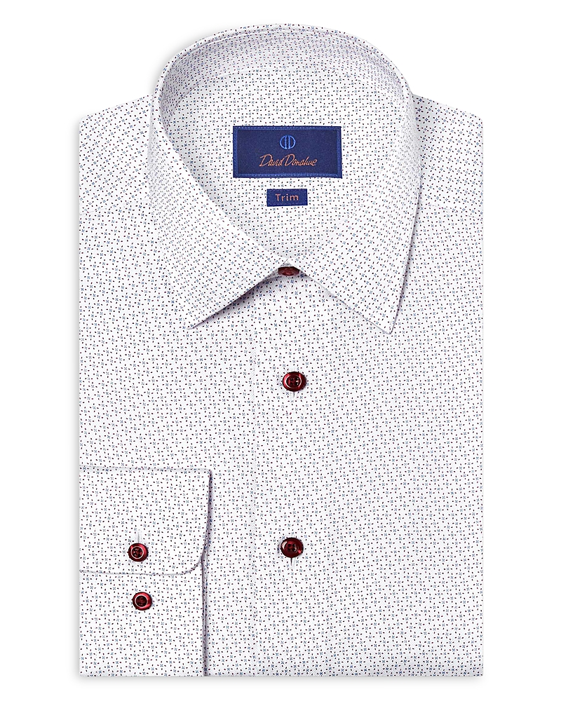 David Donahue Trim Fit Microprint Cotton Herringbone Dress Shirt In White