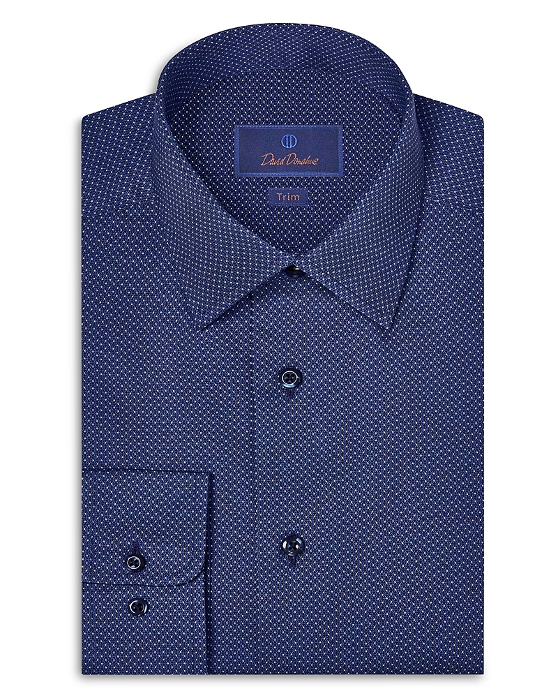 David Donahue Trim Fit Micro Geometric Cotton Dress Shirt In Blue