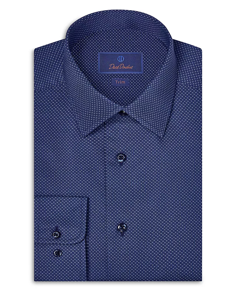David Donahue Trim Fit Micro Print Dress Shirt