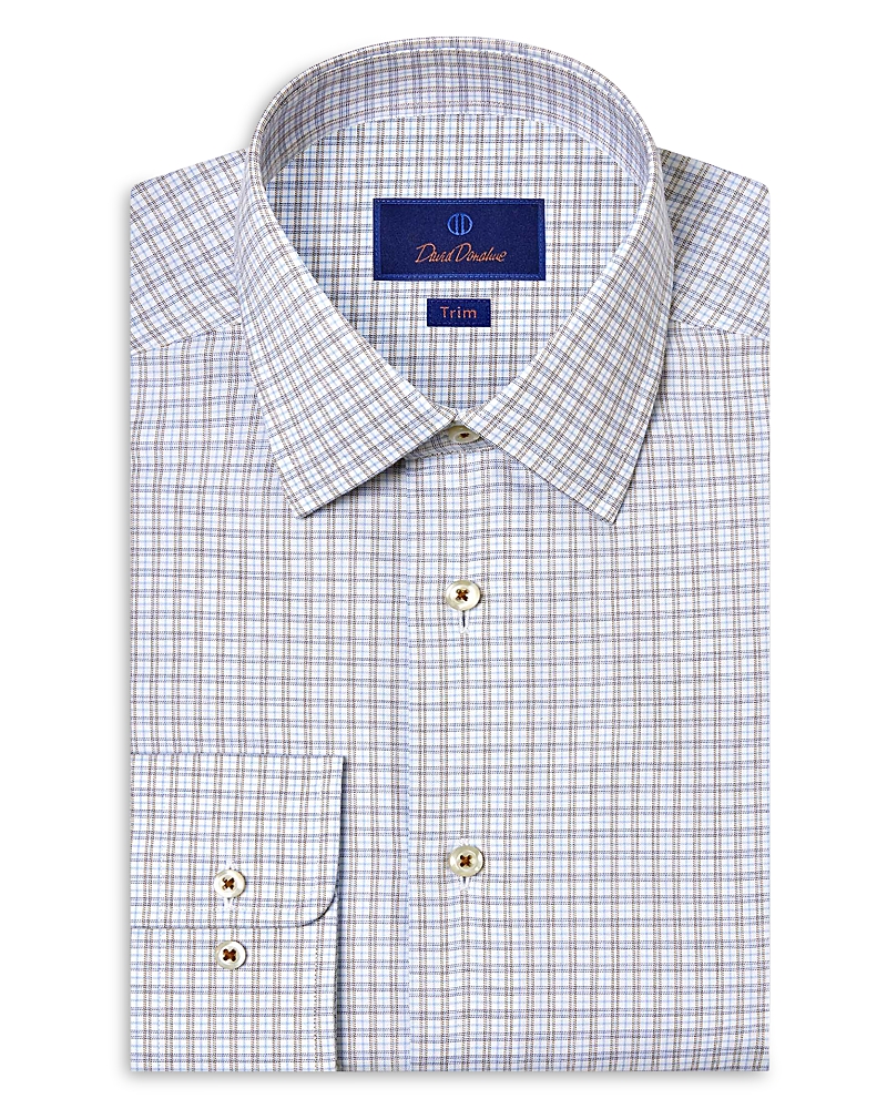 David Donahue Trim Fit Check Cotton Twill Dress Shirt In White