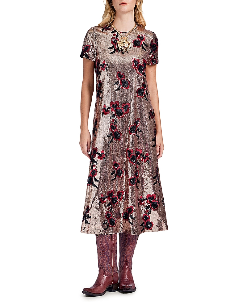 La Doublej Super Midi Swing Dress Primrose Bronze In Multi