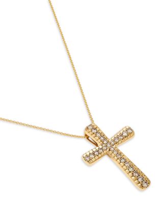 Champagne Diamond Cross Pendant Necklace in 14K Yellow Gold, 0.67 tcw