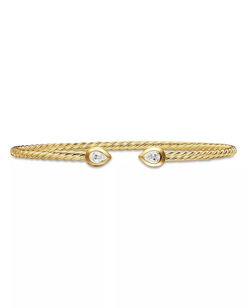 Modern Renaissance Pear Cablespira Bracelet in 18K Yellow Gold with Diamonds, 2.6mm