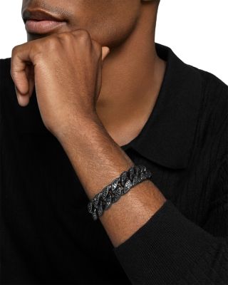 Men's Curb Chain Bracelet in Black Titanium with Black Diamonds, 18mm