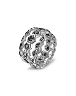 Men's Hex Stack Ring in Sterling Silver with Black Diamonds, 9.3mm