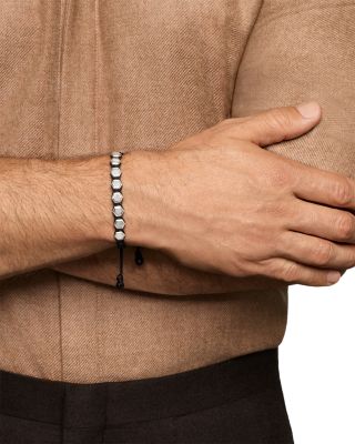 Men's Faceted Woven Bracelet in Sterling Silver with Black Nylon and Black Onyx, 8mm