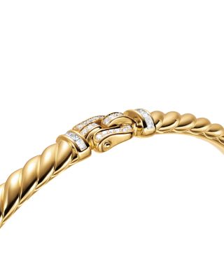 Sculpted Cable Buckle Bracelet in 18K Yellow Gold with Diamonds, 4.6mm
