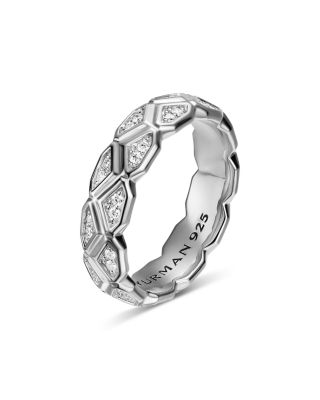 Men's Hex Band Ring in Sterling Silver with Diamonds, 6mm