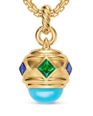 Renaissance&reg; Amulet in 18K Yellow Gold with Turquoise, Tsavorite and Tanzanites, 29mm