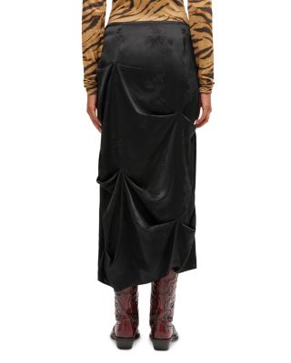 Satin Jacquard Tuck Detail Maxi Skirt