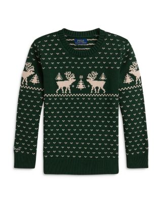 Boys' Reindeer Intarsia Cotton Blend Sweater - Little Kid