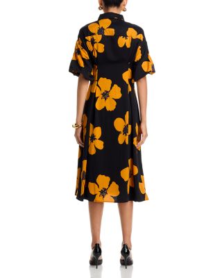 Button-Down Puff Sleeve Midi Dress