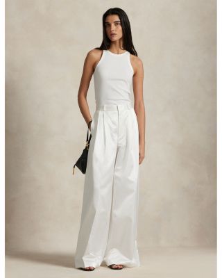 Pleated Satin Wide Leg Pant