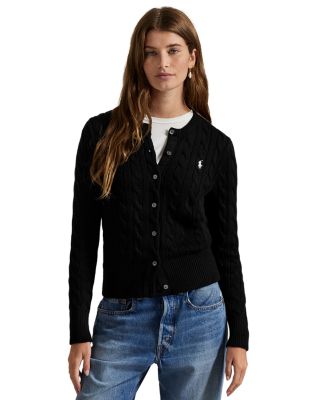 Cable Knit Cotton Crewneck Cardigan Sweater