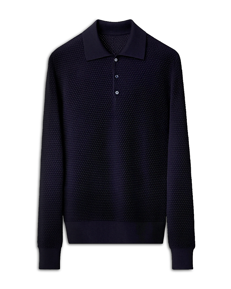 Eton Merino Popcorn Stitch Polo Sweater In Navy