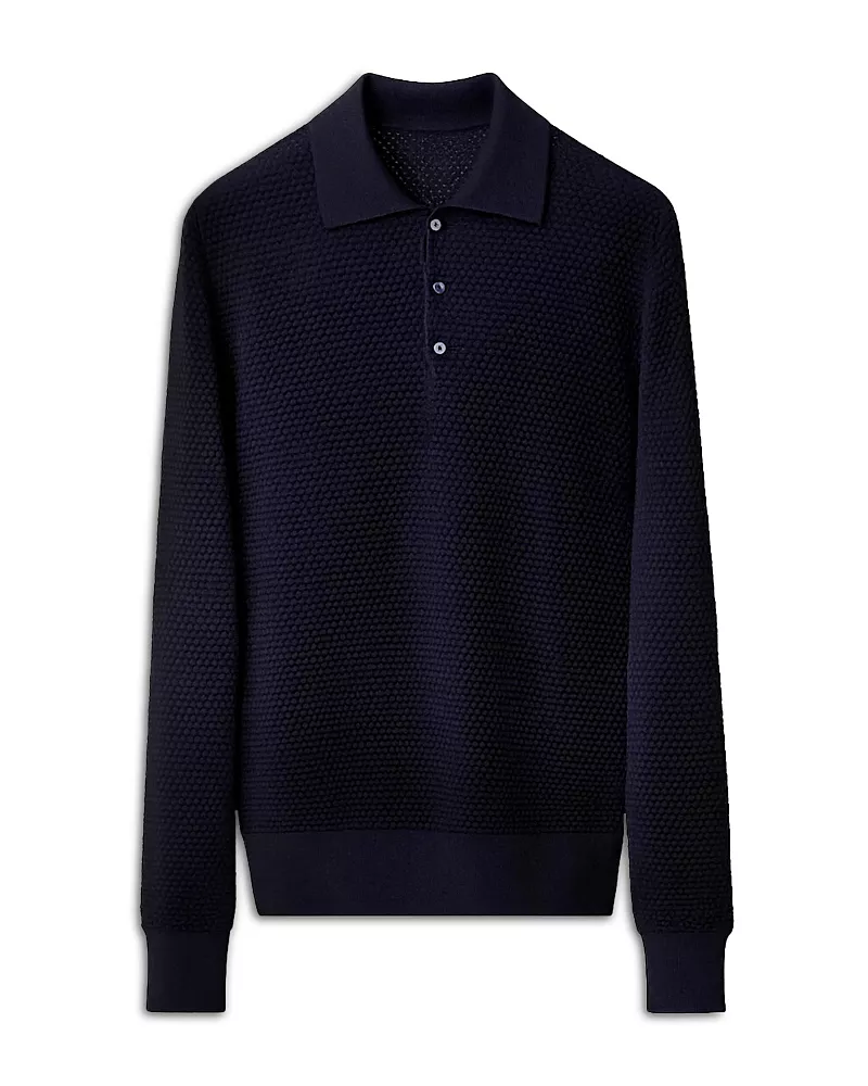 Eton Merino Popcorn Stitch Polo Sweater