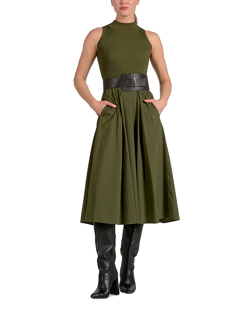 Elan Elsie Mixed Media Maxi Dress In Pine In Green