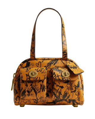 COACH Leather Twin Turnlock Bag 20 with Graffiti Print