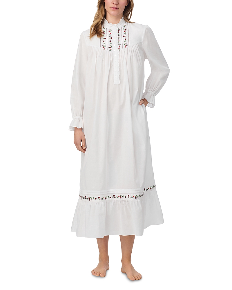 Eileen West Long Sleeve Cotton Lawn High Neck Nightgown In White