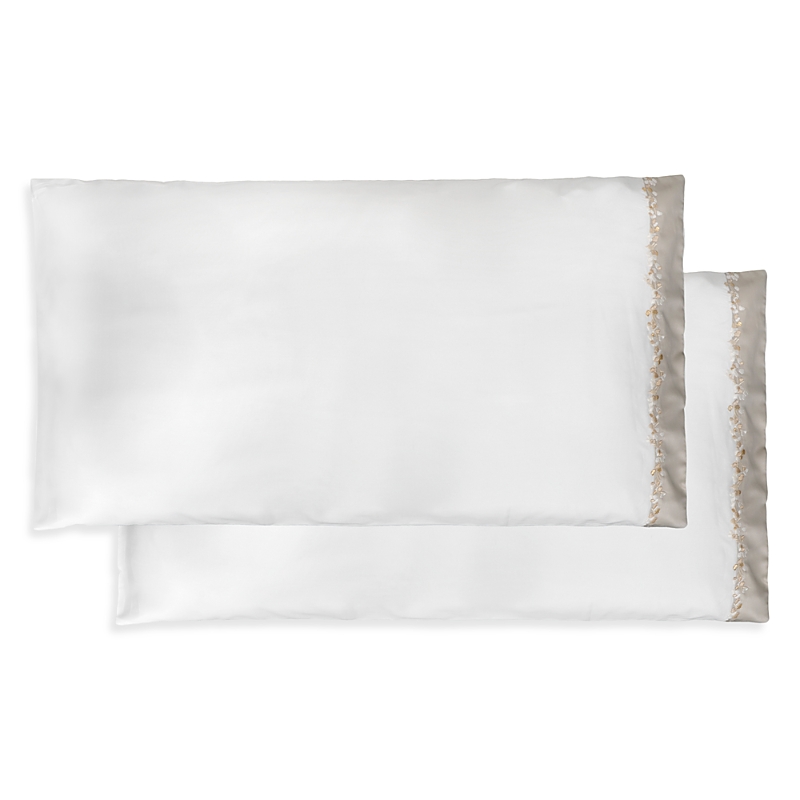 Dea Luxury Linens Incanto Embroidery King Pillowcase, Pair In White