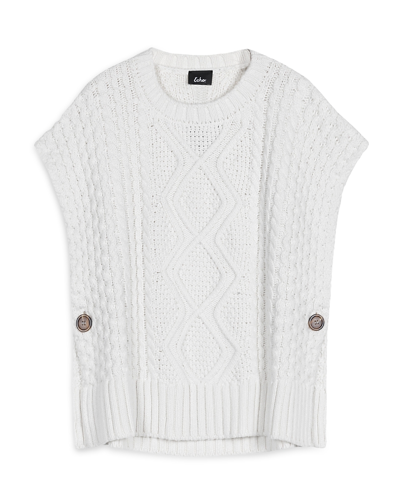 Echo Cable Knit Open Side Poncho In White