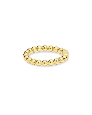 18K Yellow Gold Caviar Gold Bead Logo Stacking Ring
