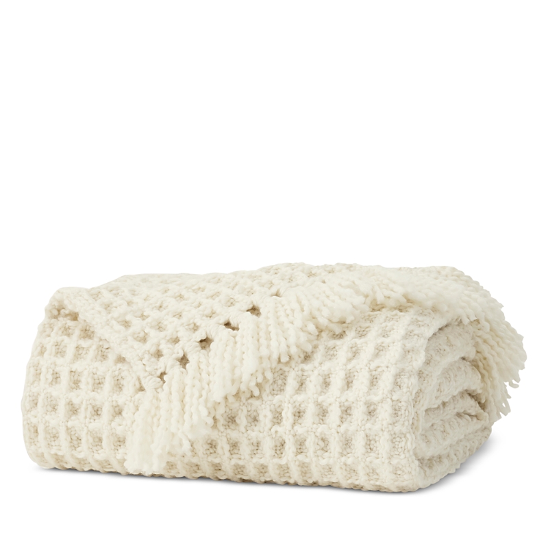 Boll & Branch Grand Waffle Merino Wool Throw Blanket In White