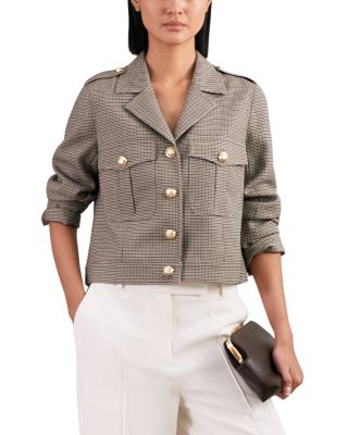 Cropped Checkered Wool Jacket