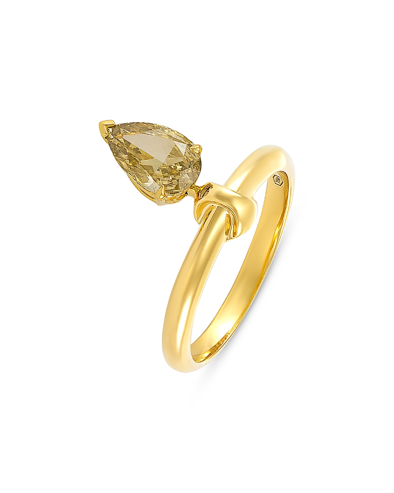 Etho Maria 18k Yellow Gold Diamond Collection Yellow Green Diamond Pear Dangle Ring In Gold