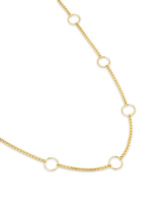 14K Yellow Gold Simple Gold Open Circle Box Chain Necklace, 14-16"