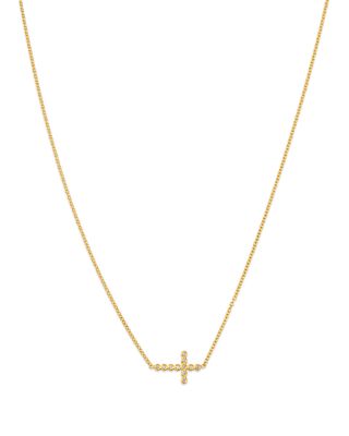 14K Yellow Gold Bezel Diamonds Cross Pendant Necklace, 14-16"