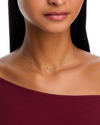 14K Yellow Gold Emerald Gemstones Emerald in Circle Pendant Necklace, 16-18"