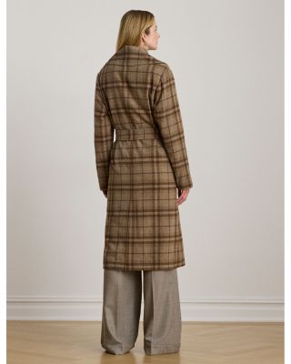 Plaid Wool Blend Twill Wrap Coat