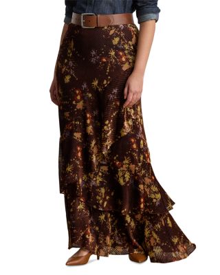 Plus Floral Burnout Velvet Tiered Maxiskirt