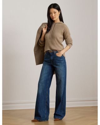 Rib Knit Cashmere Sweater Hoodie