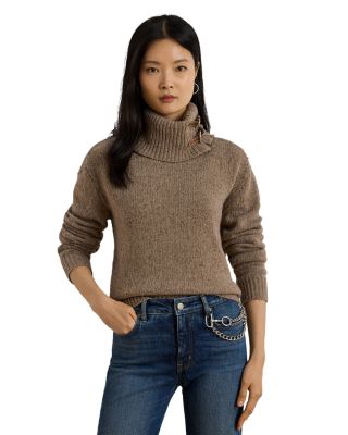 Buckle Trim M&eacute;lange Turtleneck Sweater