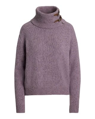 Buckle Trim M&eacute;lange Turtleneck Sweater