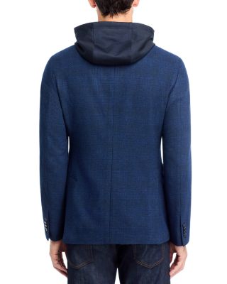 Tonal Plaid Jersey Sport Coat with Removable Hood