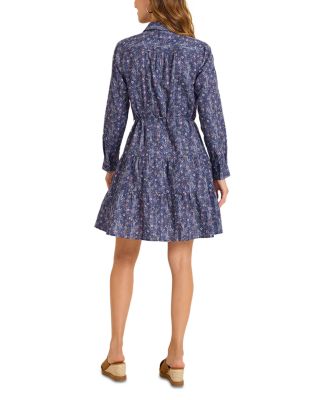 Blue Sea Floral Long Sleeve Shirt Dress