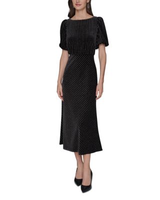 Velvet Pinstriped Midi Dress