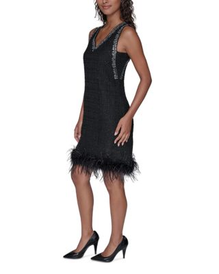 Feather Trim Shift Dress