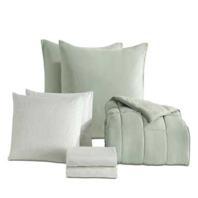 Solid Washed Reversible Plush 7 Piece Comforter Set, Queen