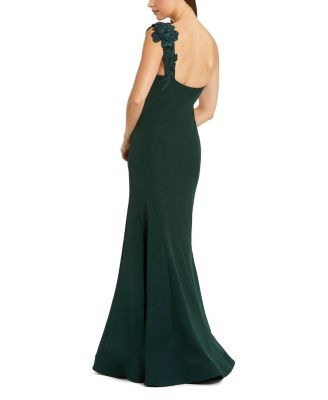 Crepe One Shoulder Beaded Flower Mermaid Gown